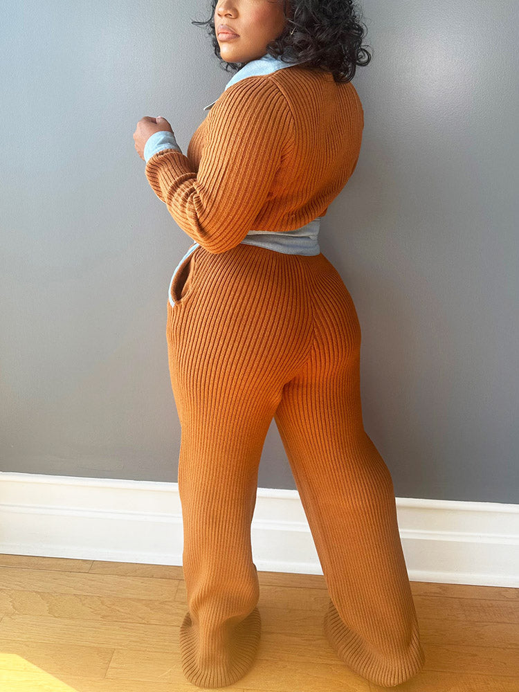 Denim-Trimmed Knit Set *Black / L