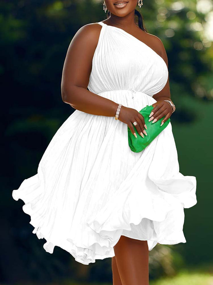 One Shoulder Pleated Dress Green / M