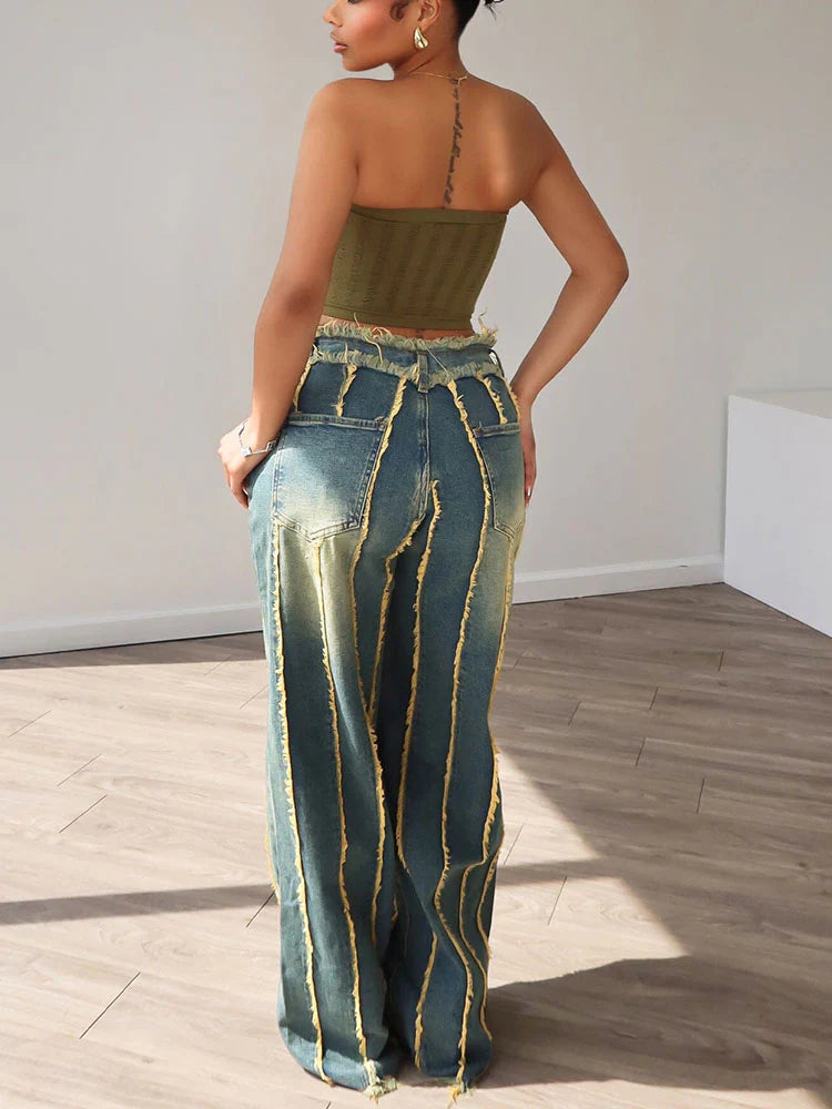 Frayed Trim Vintage Wash Jeans