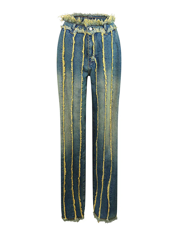 Frayed Trim Vintage Wash Jeans