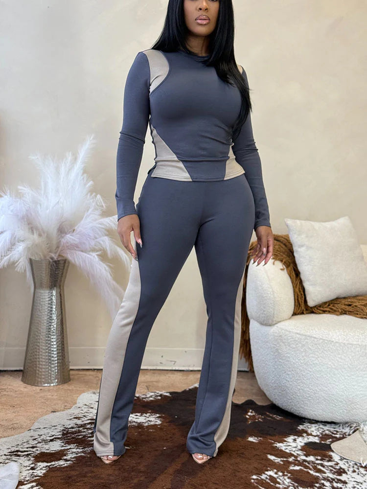 Contrast Top Flare Pants Set