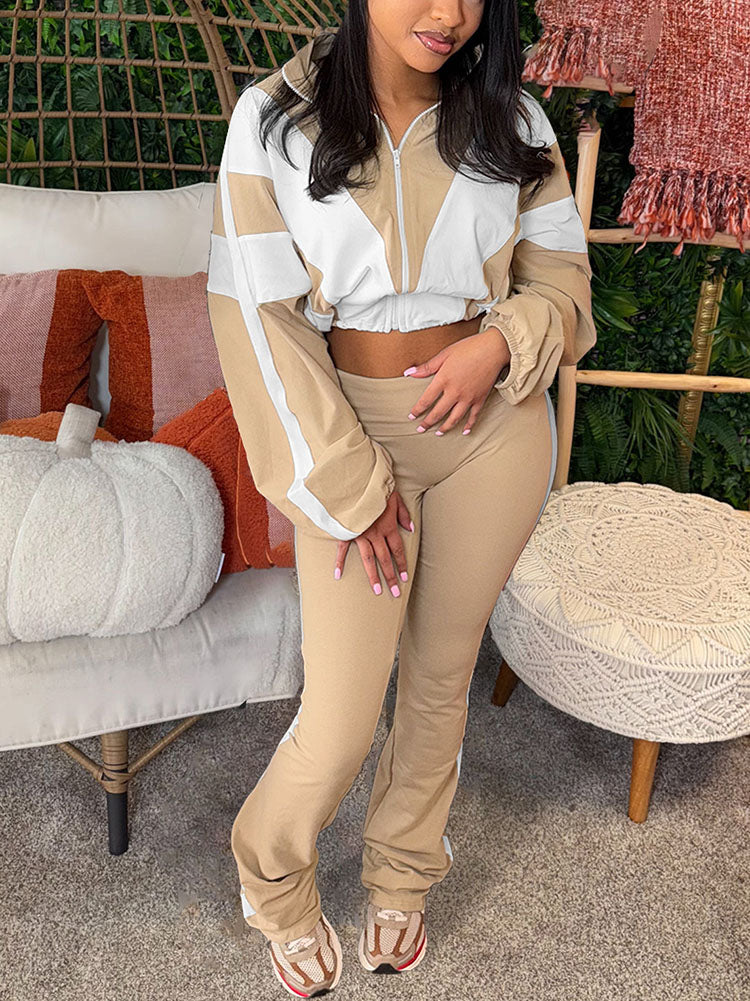 Sporty Contrast Jacket Leggings Set