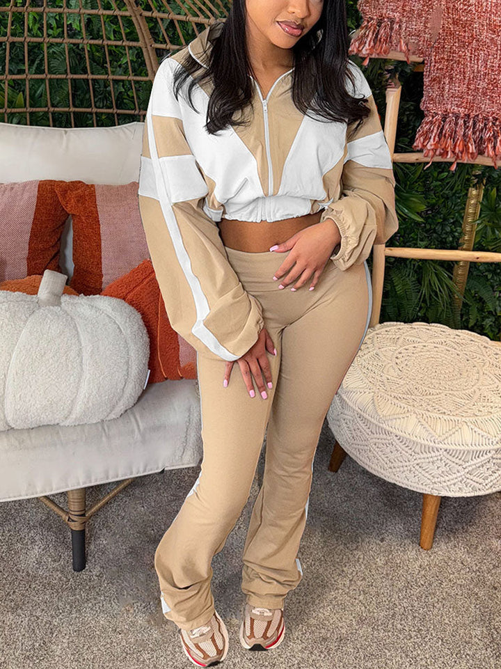 Sporty Contrast Jacket Leggings Set