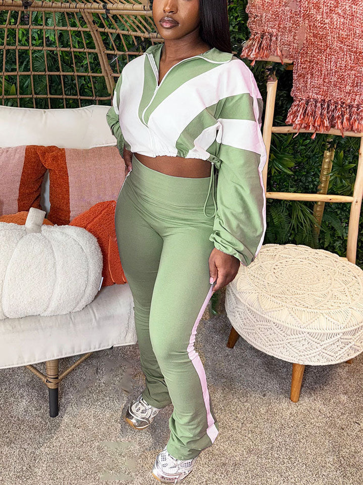 Sporty Contrast Jacket Leggings Set