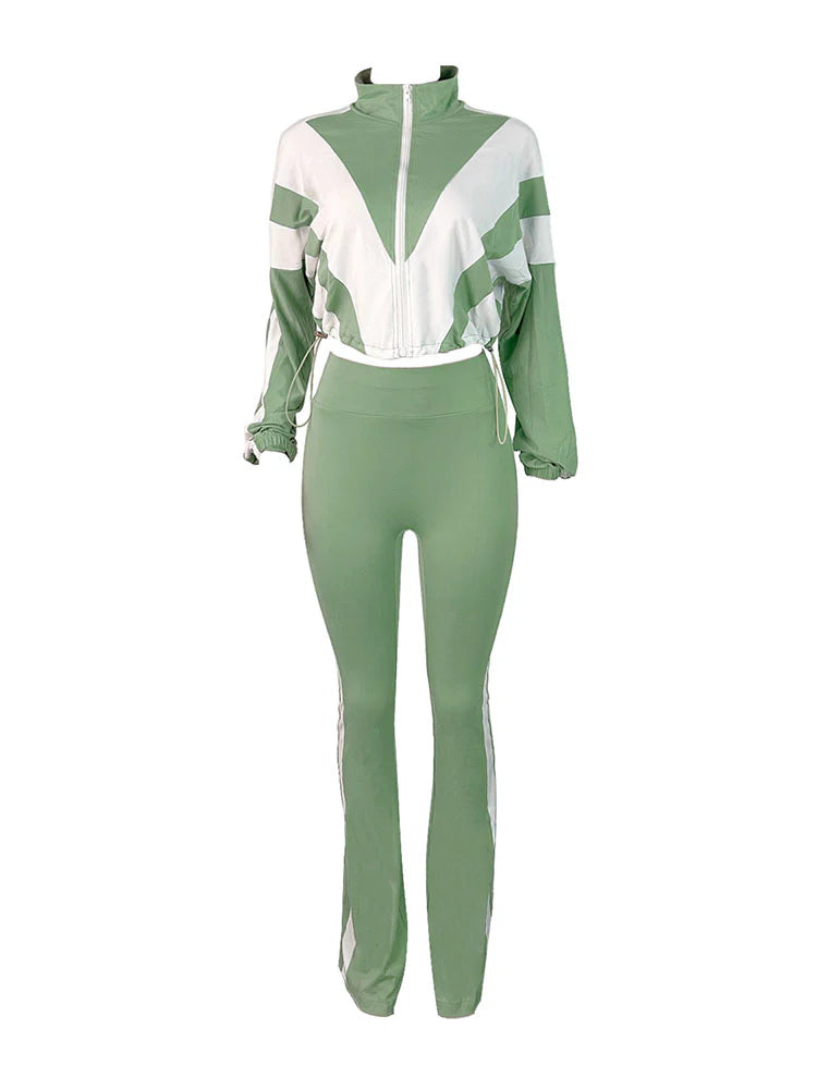 Sporty Contrast Jacket Leggings Set