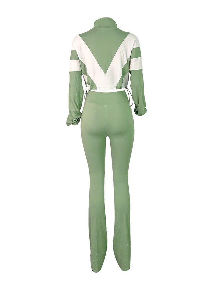 Sporty Contrast Jacket Leggings Set