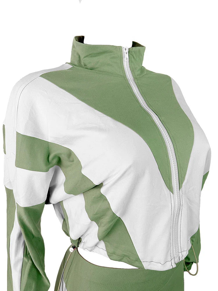 Sporty Contrast Jacket Leggings Set