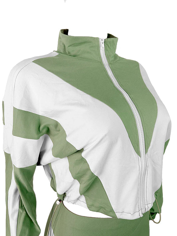 Sporty Contrast Jacket Leggings Set