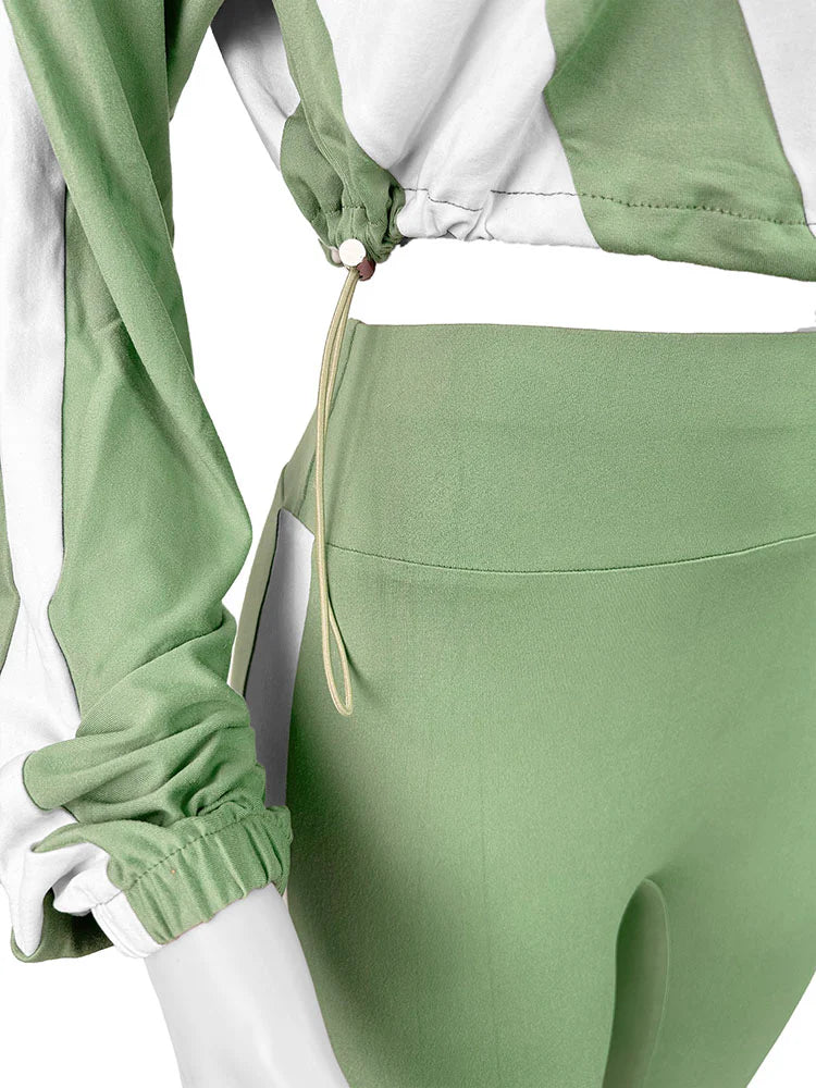 Sporty Contrast Jacket Leggings Set