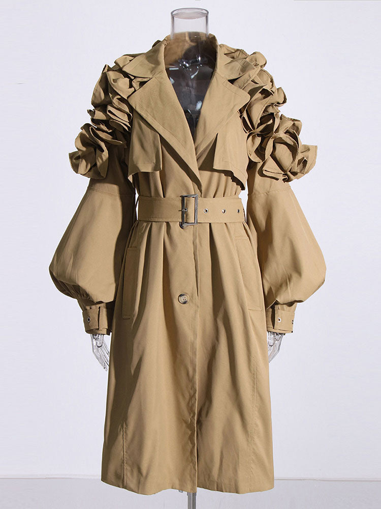 Ruffle Belt Trench Coat Black / S
