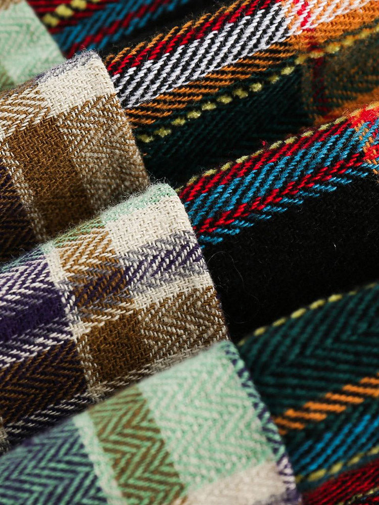 Plaid Loose-Fit Raw Edge Shirt Green / 3XL