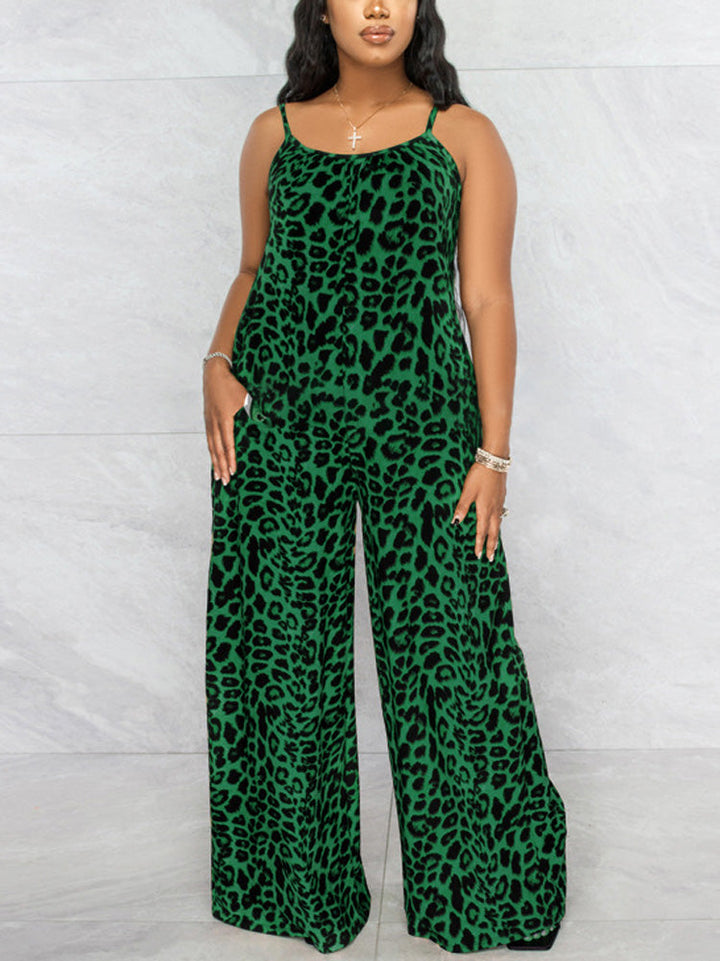 Leopard Spaghetti Strap Jumpsuit Yellow / XL