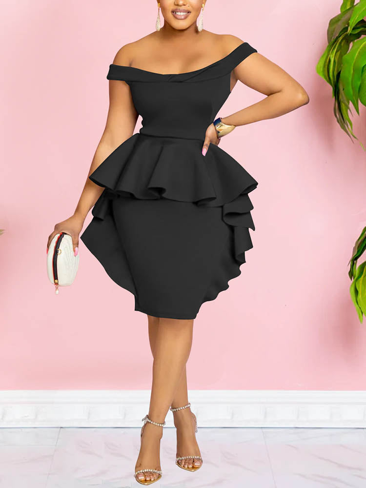 Off Shoulder Ruffle Dresses Black / S