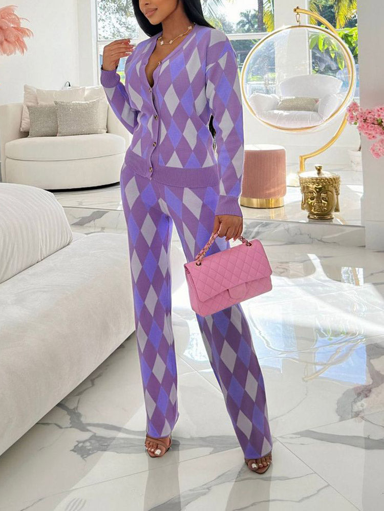 Plaid Knit Set Green / M