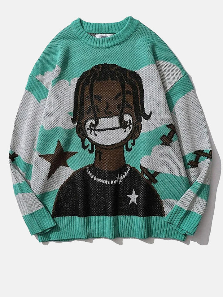 Graphic Print Knit Sweater Brown / S