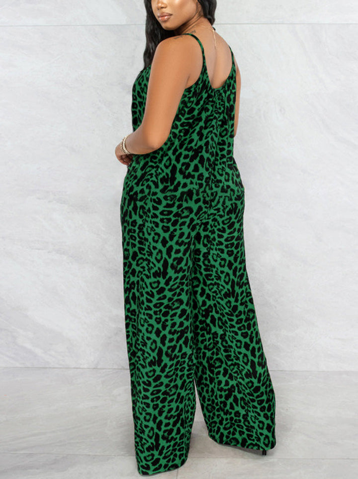 Leopard Spaghetti Strap Jumpsuit Yellow / 2XL