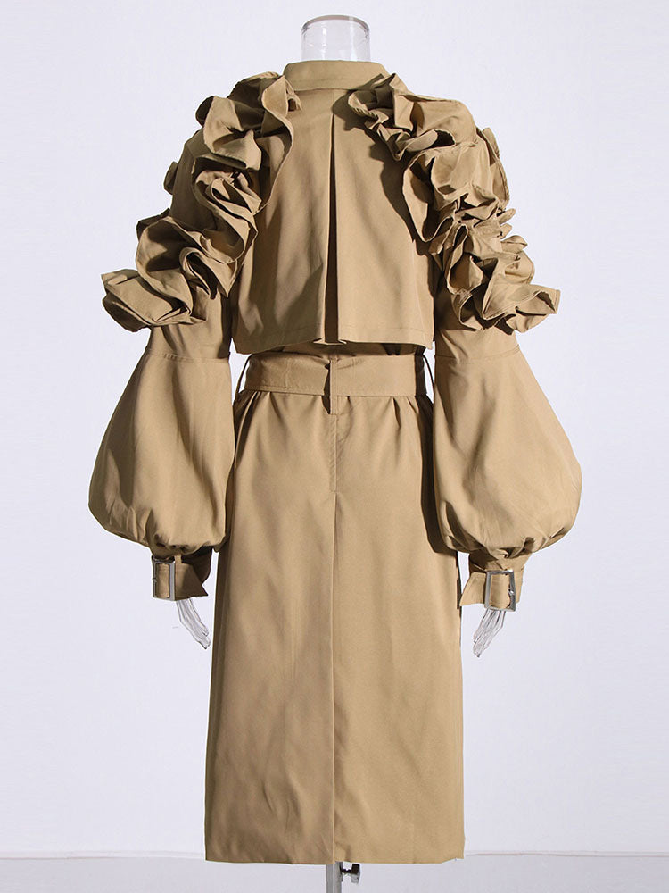 Ruffle Belt Trench Coat Black / M