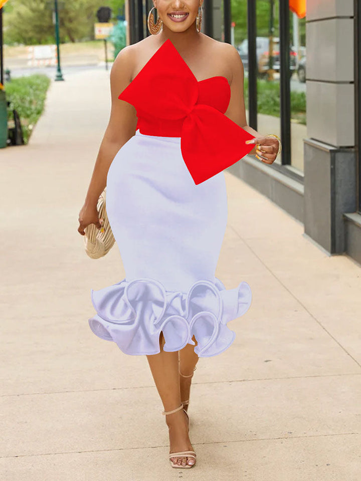 Bow Top Ruffle Skirt Set Yellow / 2XL