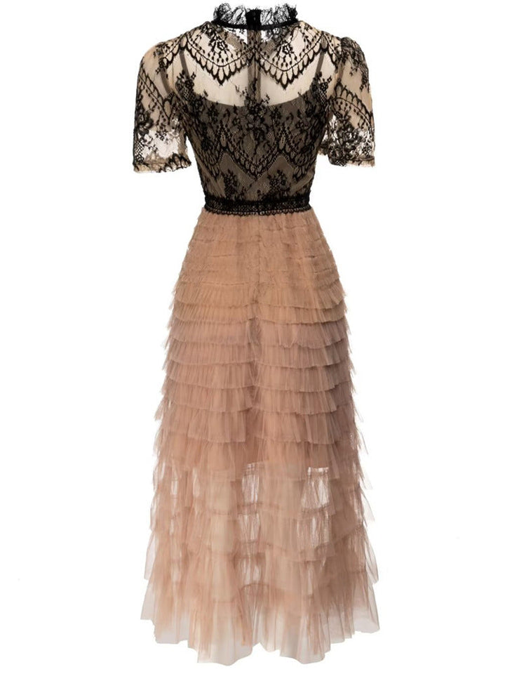 Lace Ruffle Tulle Dress Apricot / L