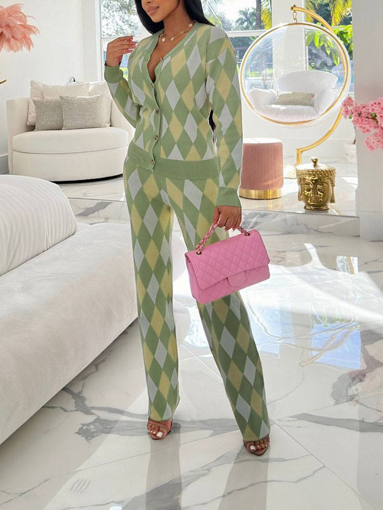 Plaid Knit Set Pink / 4XL