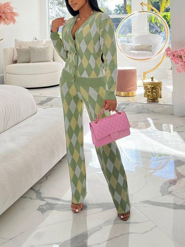 Plaid Knit Set Pink / 4XL