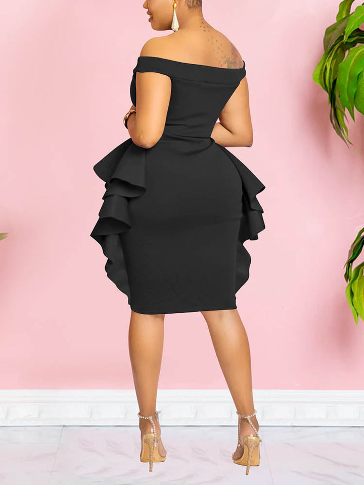 Off Shoulder Ruffle Dresses Black / M