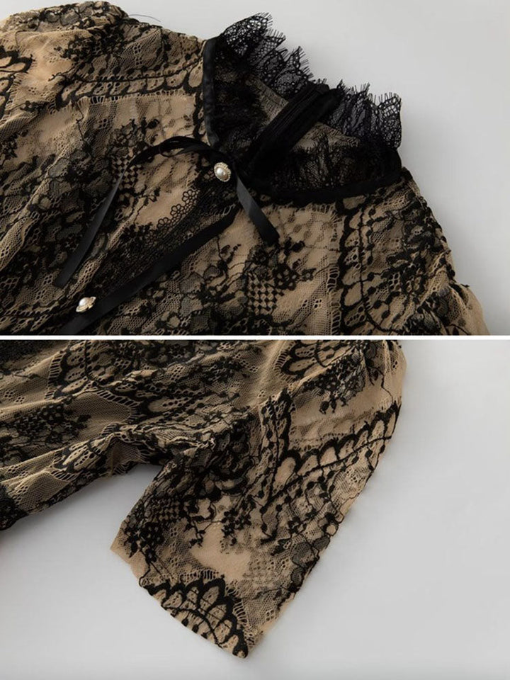 Lace Ruffle Tulle Dress Apricot / 2XL