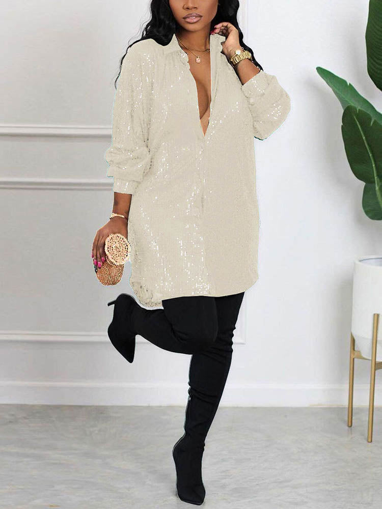 Sequin Shirt Mini Dress Black / 2XL