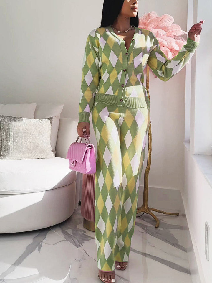 Plaid Knit Set Green / S