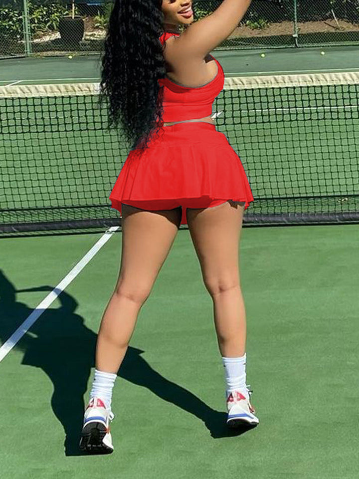 Sleeveless Top Pleated Skirt Set White / S