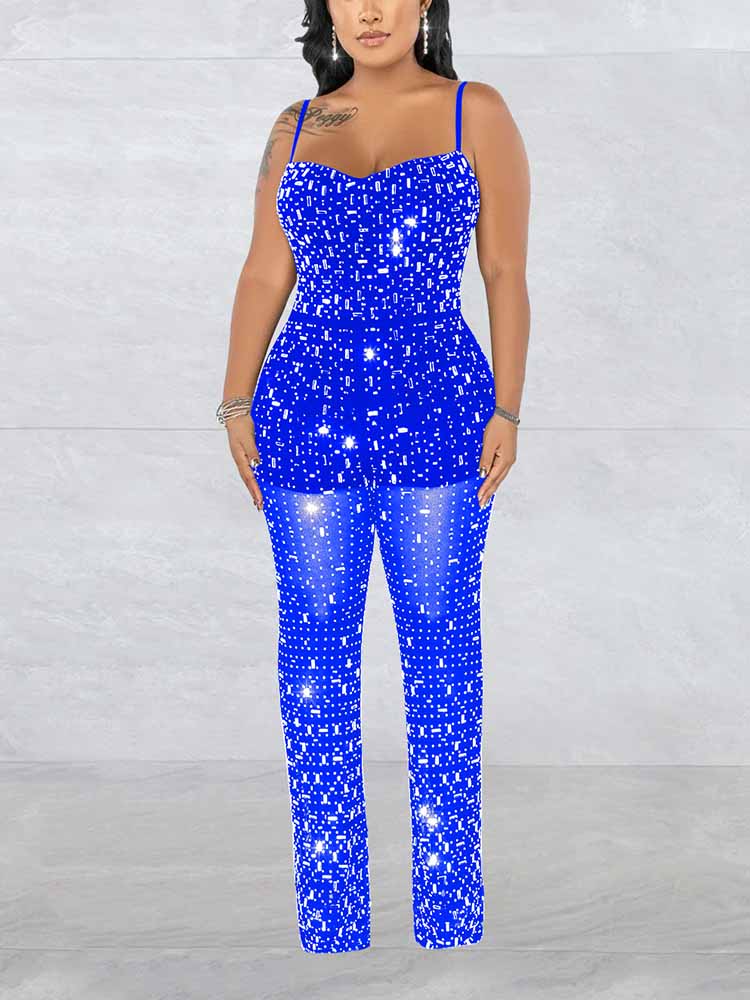 Rhinestone Mesh Jumpsuit White / XL