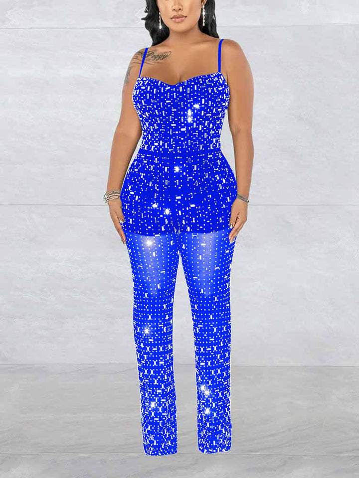 Rhinestone Mesh Jumpsuit White / XL
