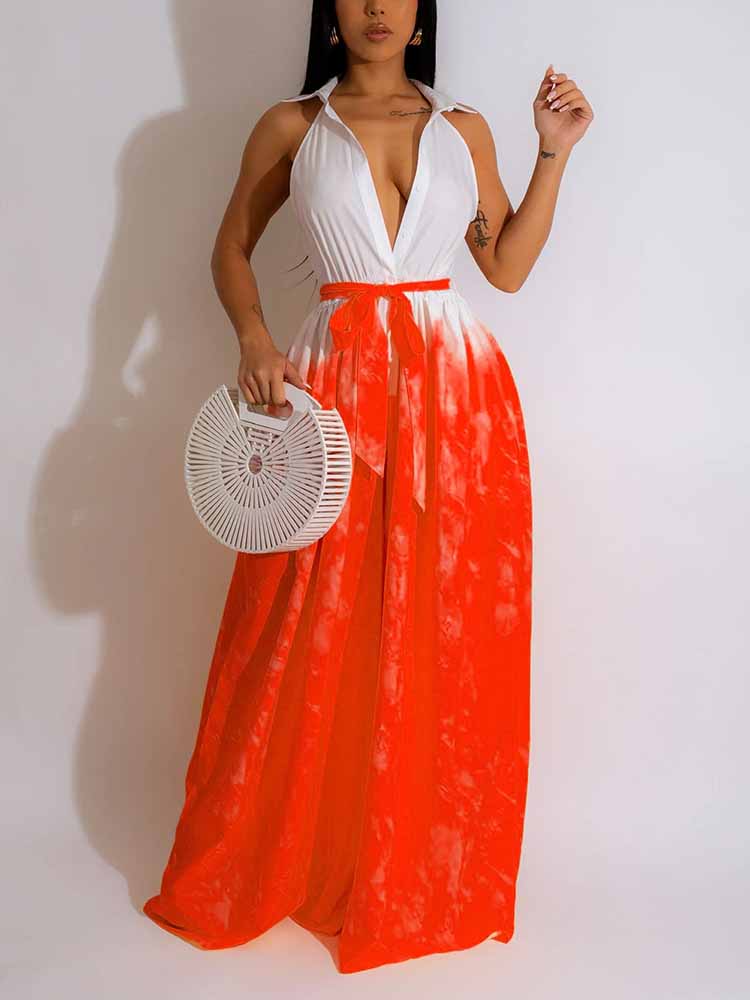 Sleeveless Ombre Jumpsuit Red / XL