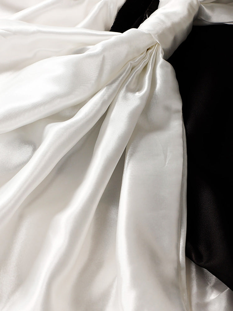 Bow Satin Off Shoulder Dress White / L