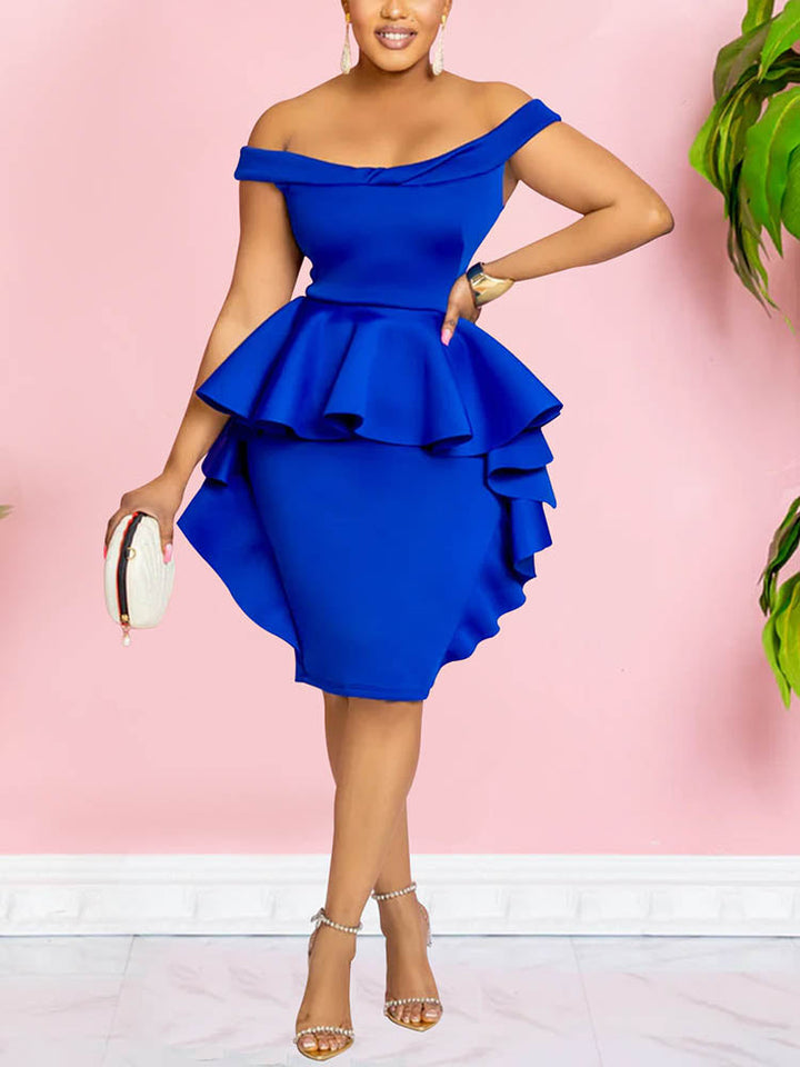 Off Shoulder Ruffle Dresses Red / XL
