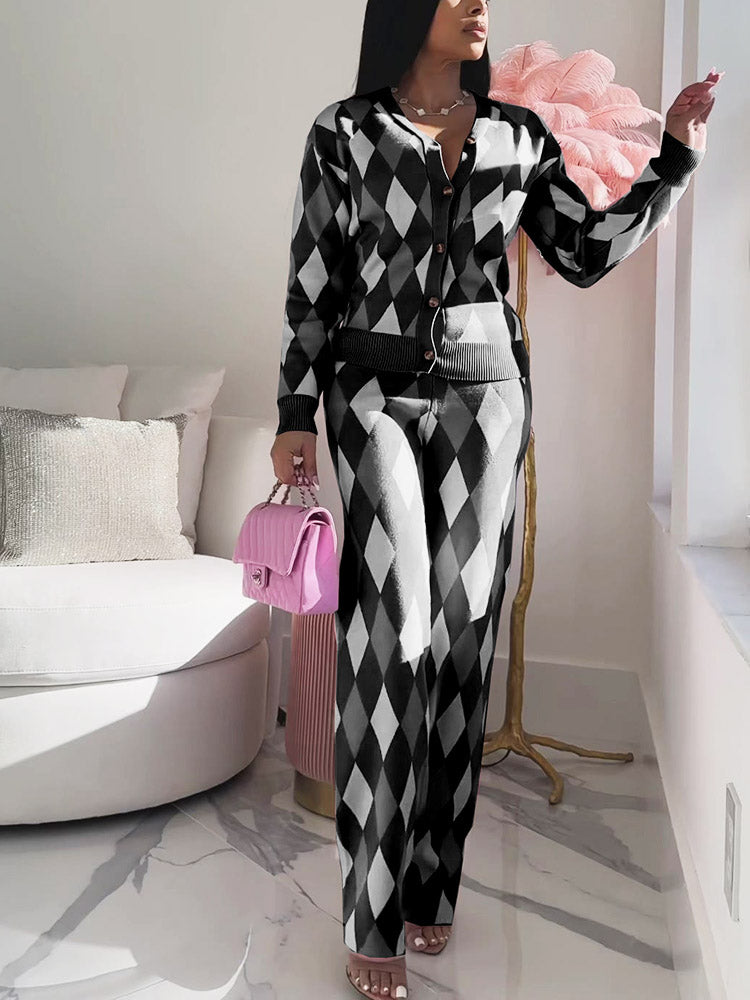 Plaid Knit Set Green / 2XL