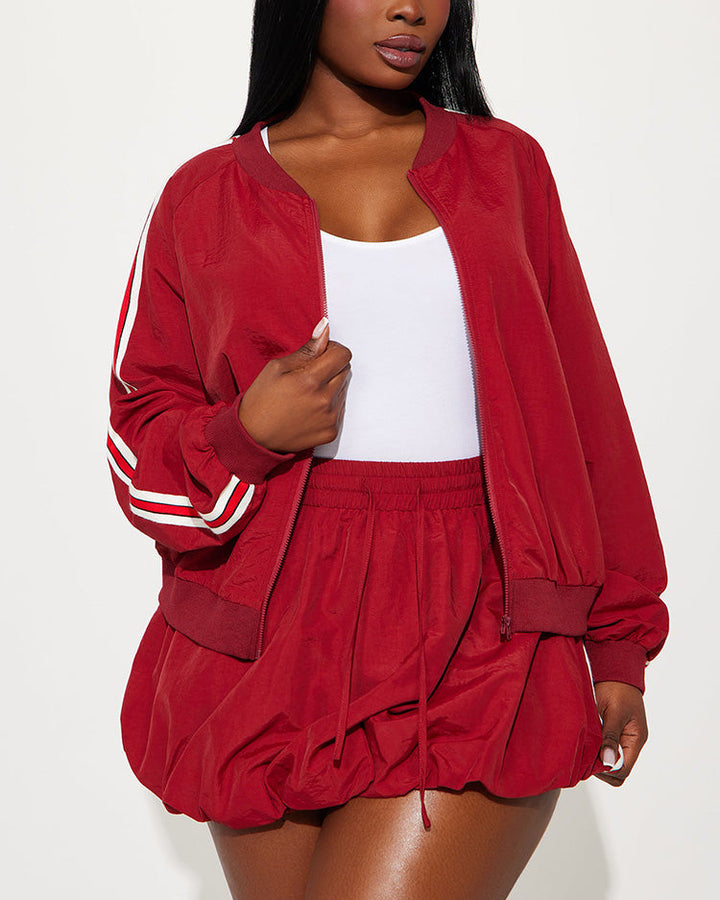 Sporty Jacket & Bubble Skirt Set Red / XL