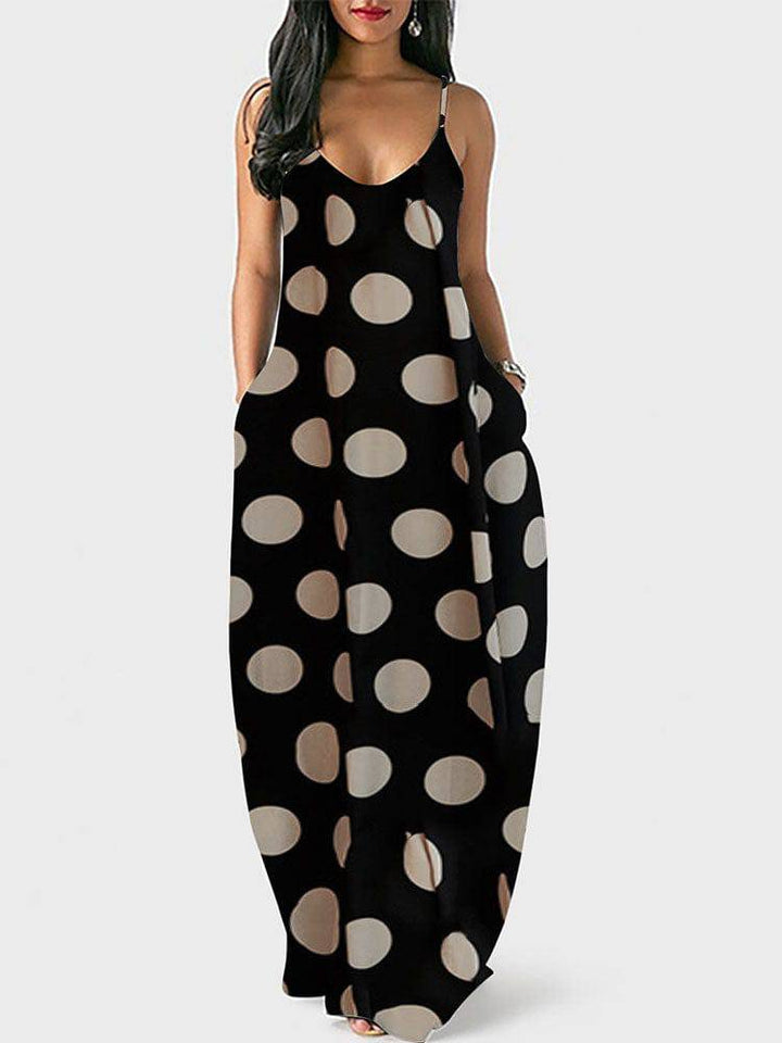 Polka Dot Print Spaghetti Strap Dress Apricot / 2XL