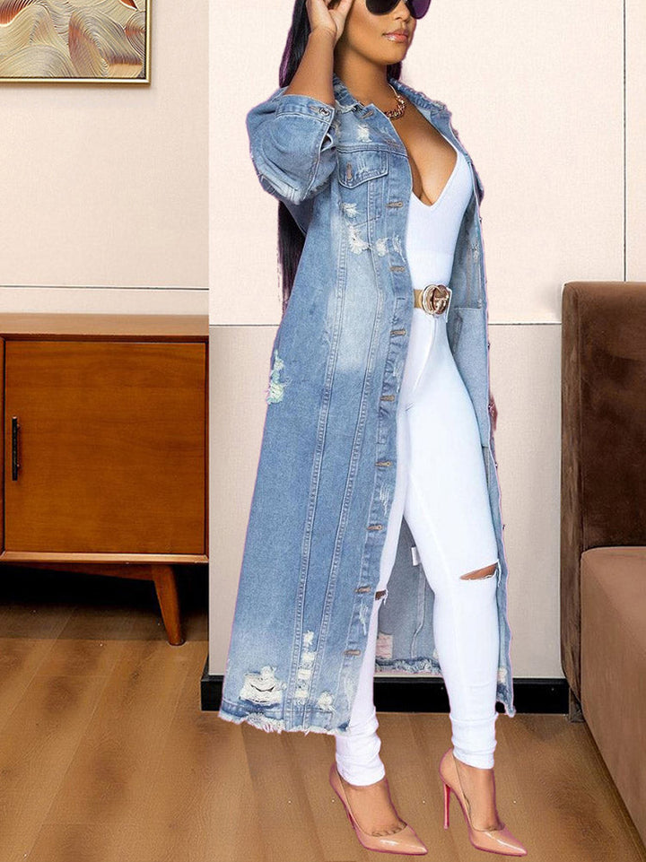 Casual Ripped Denim Jacket Coat Blue / M