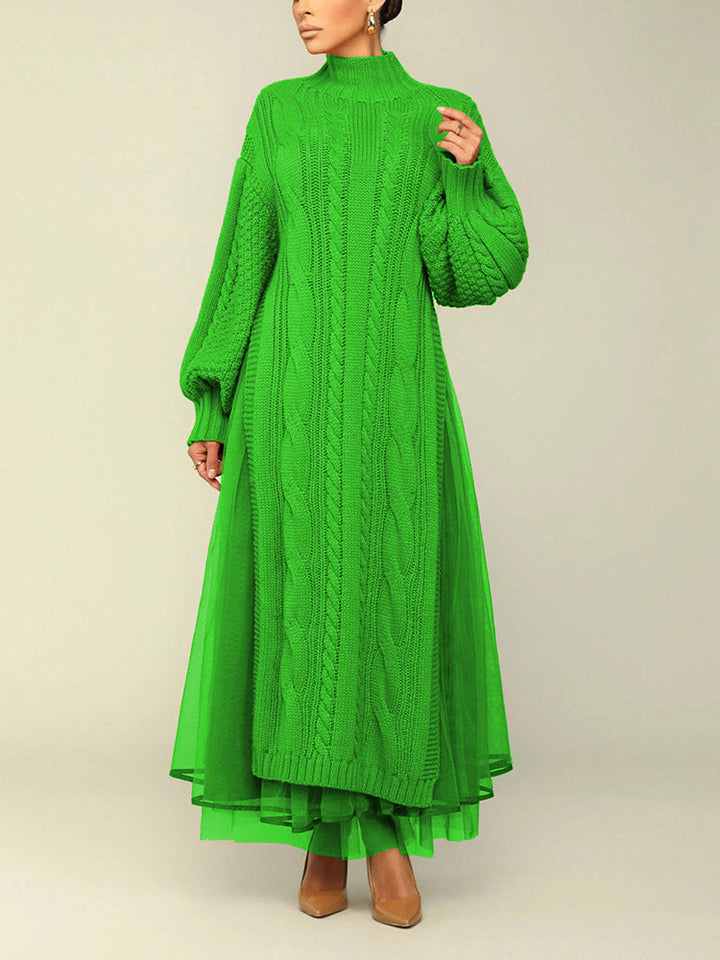Knit Slit Sweater & Tulle Skirt Set Pink / L