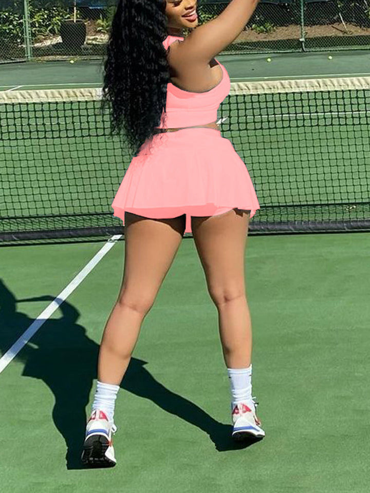 Sleeveless Top Pleated Skirt Set White / L