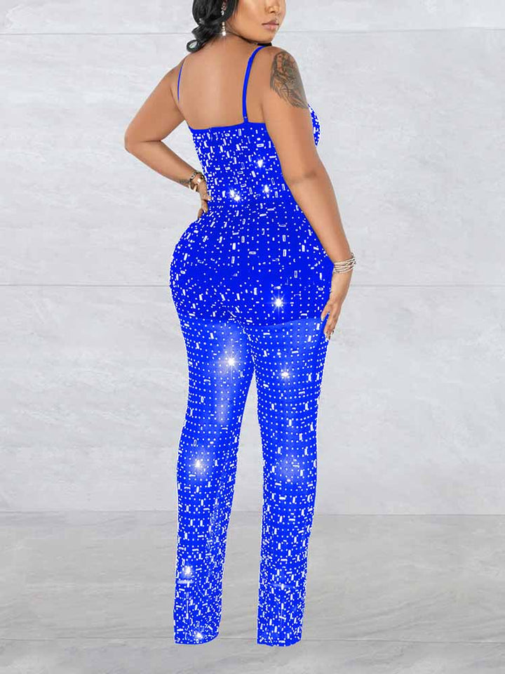 Rhinestone Mesh Jumpsuit White / 2XL