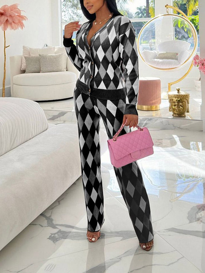 Plaid Knit Set Green / XL