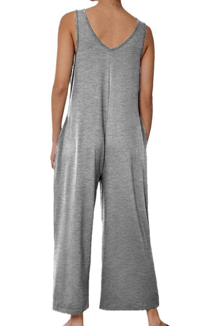Sleeveless Pocketed Wide Leg Jumpsuits Grey · S