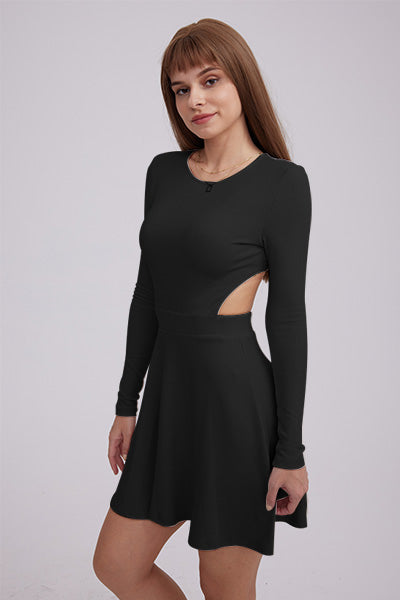 Waisted Backless Pullover Dress Black · M