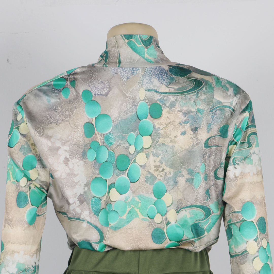 Vintage Printed V-Neck Shirt Wide Leg Pants Set