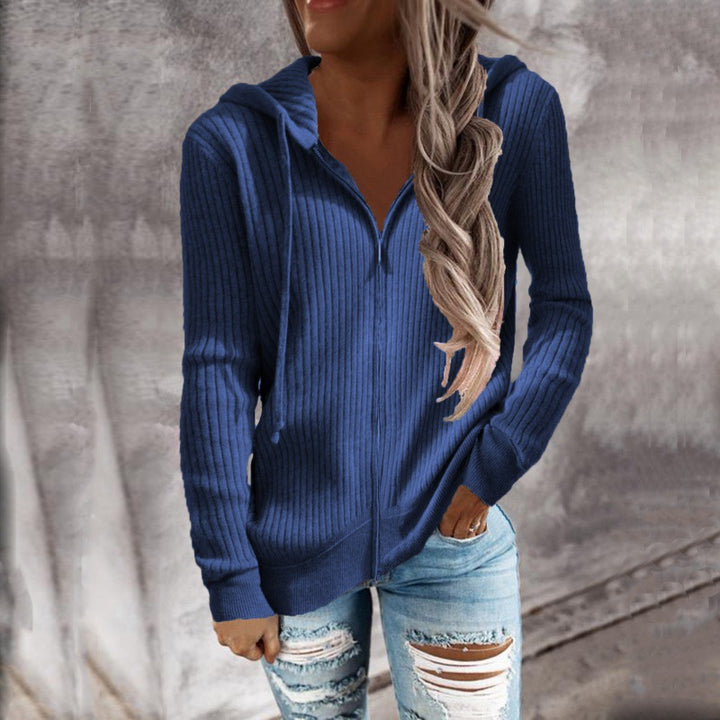 Loose Striped Casual Zipper Hooded Sweatshirt