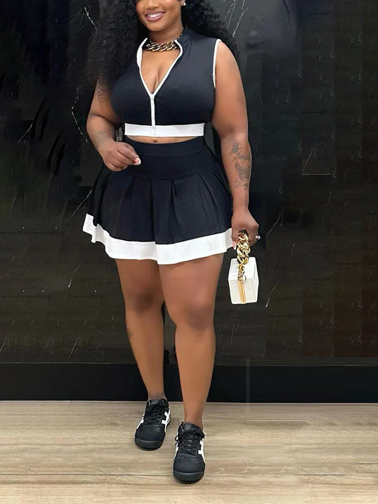 Sporty Ribbed Crop Top & Skirt Set