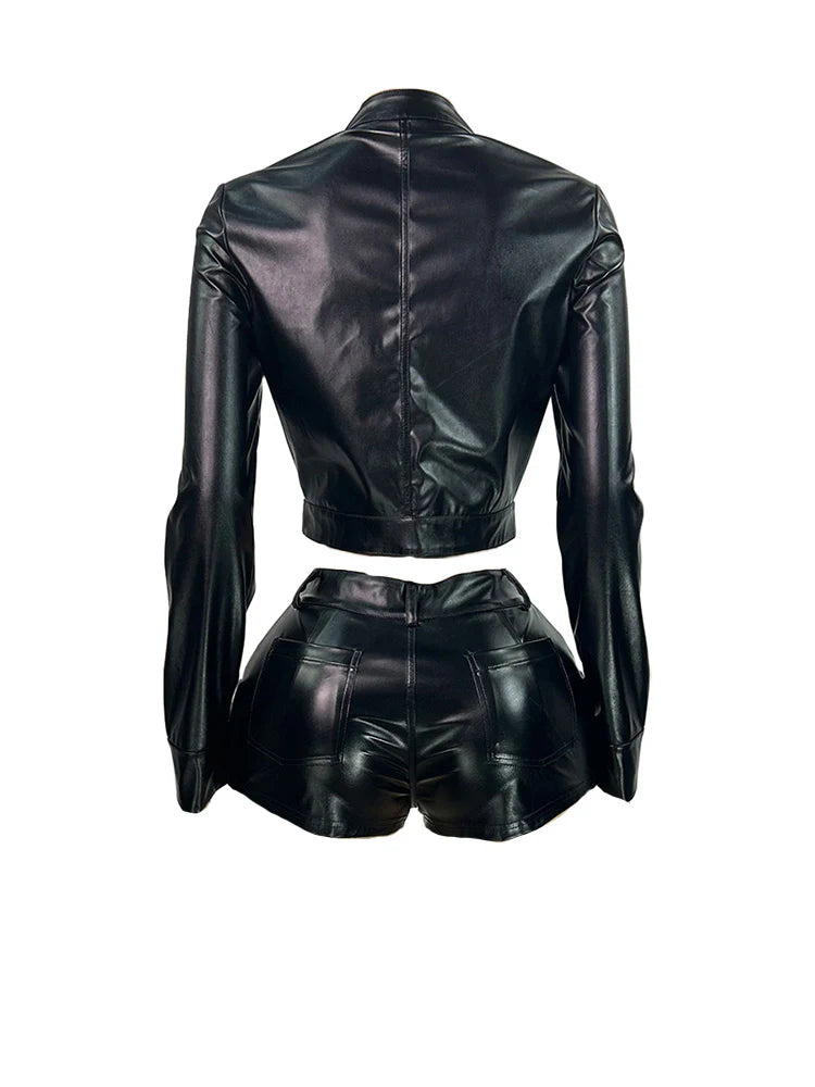 Leather Crop Jacket & Shorts Set
