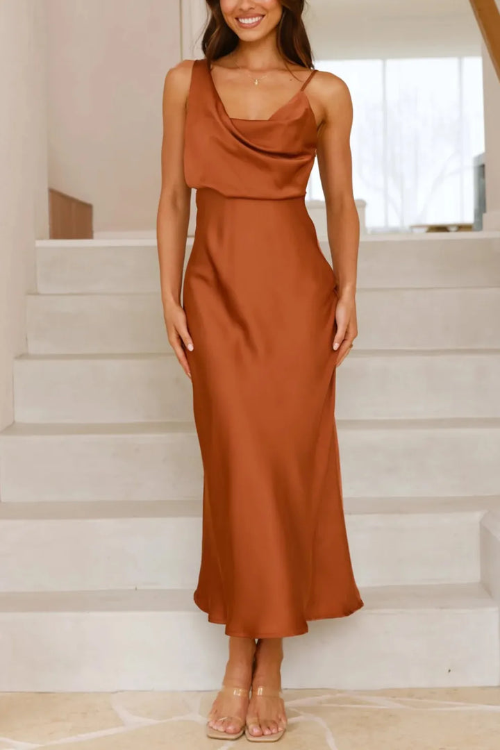 Satin Cowl-Neck Cami Dress